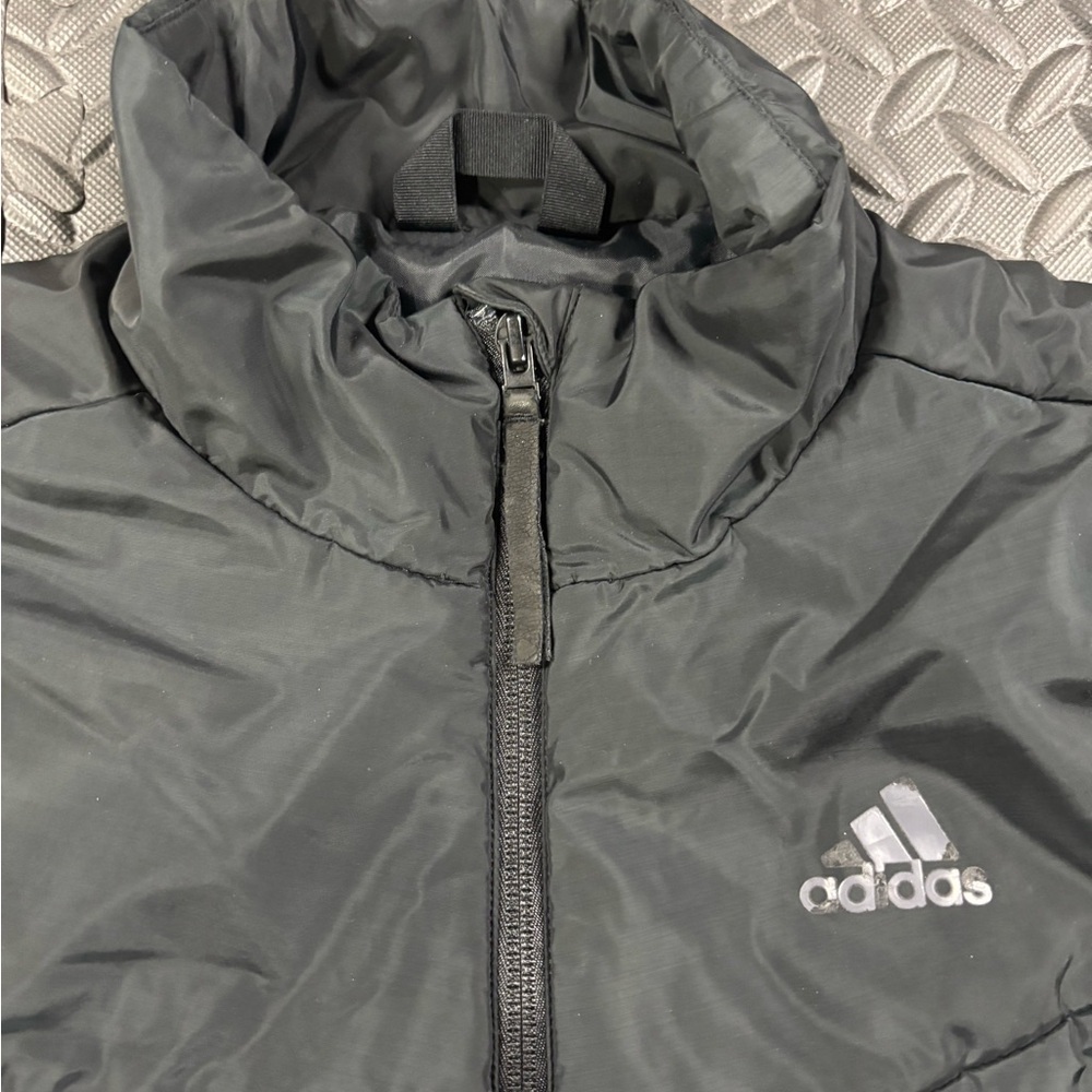 Adidas Men’s Small Black Lightweight Puffer Jacket Full Zip Athletic Coat - Picture 4 of 10
